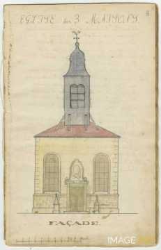 Dessin de l'église des Trois-Maisons (manuscrit Morius 77)